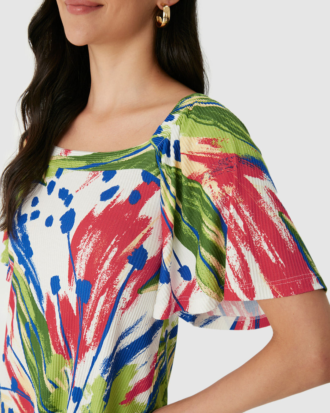 Vestido Feminino Decote Quadrado Manga Franzida Em Malha Viscose Canelada - Imagem 23