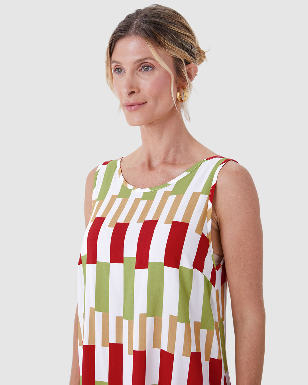 Vestido Feminino Evasê Sem Manga Estampa Digital Em Viscose - Imagem 18