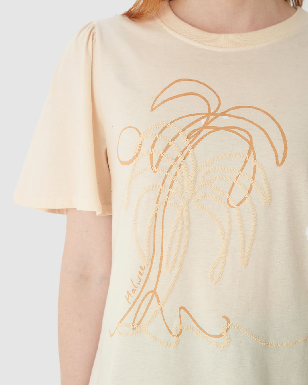 Camiseta Feminina Estampa Puff Alto Relevo Manga Franzida Em Algodão - Imagem 8