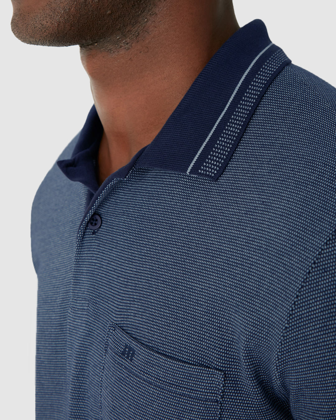 Camisa Polo Masculina Slim Bolso Funcional Em Piquet Pontilhado - Imagem 3