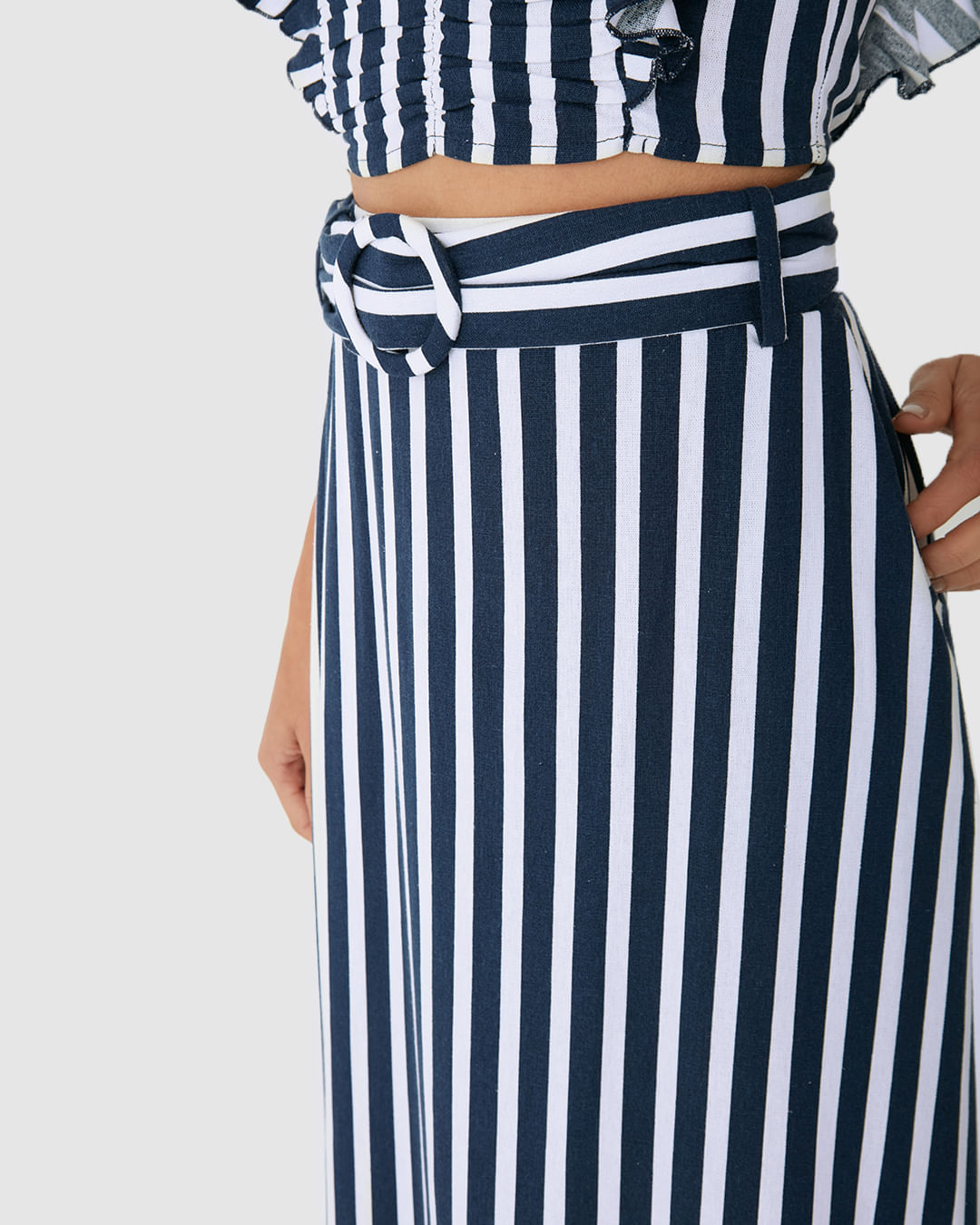 Saia Midi Feminina Acompanha Cinto Bolso Faca Em Viscolinho - Imagem 8