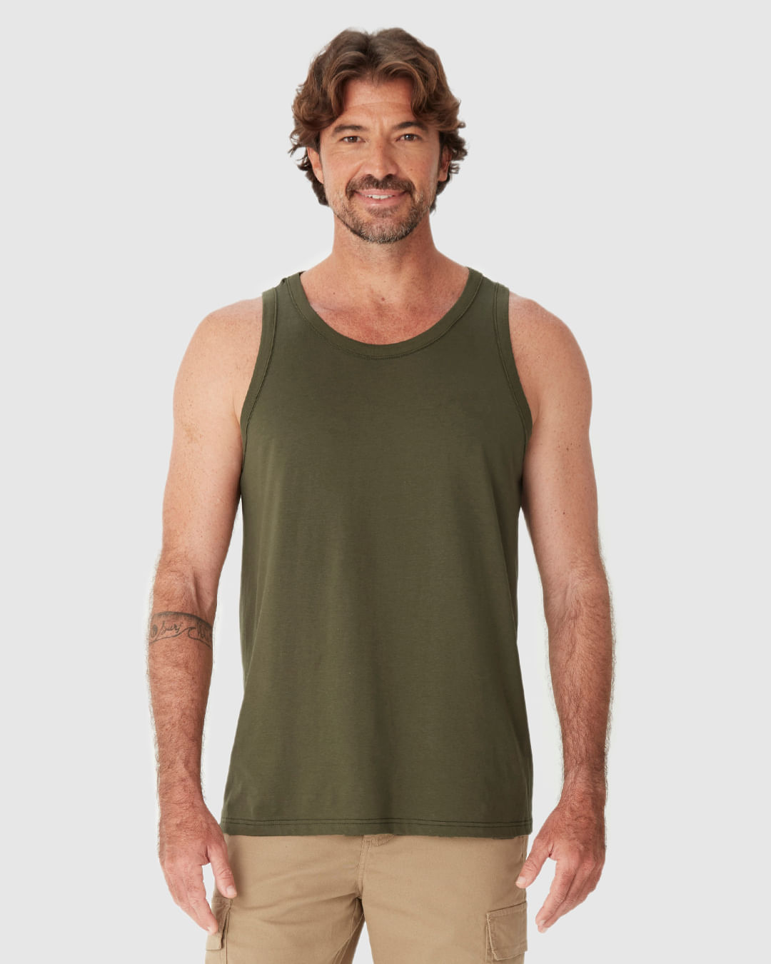 Regata Básica Masculina Alça Estreita Etiqueta Estampada Em Algodão - Imagem 9