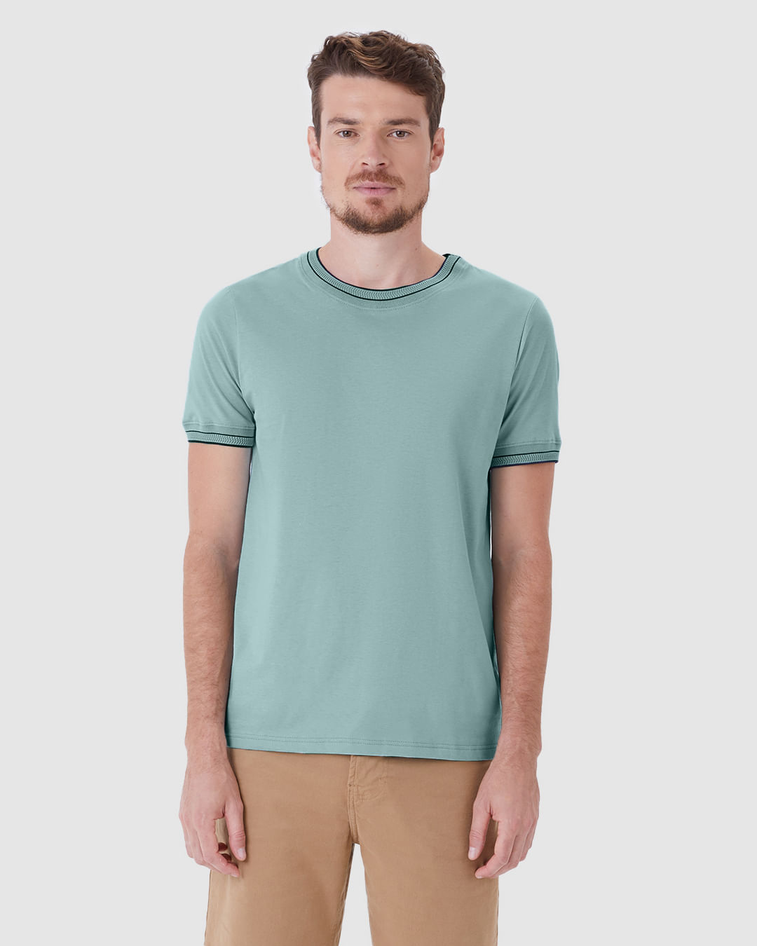 Camiseta Masculina Slim Detalhe Retilínea Costura Contraste Em Algodão - Imagem 9