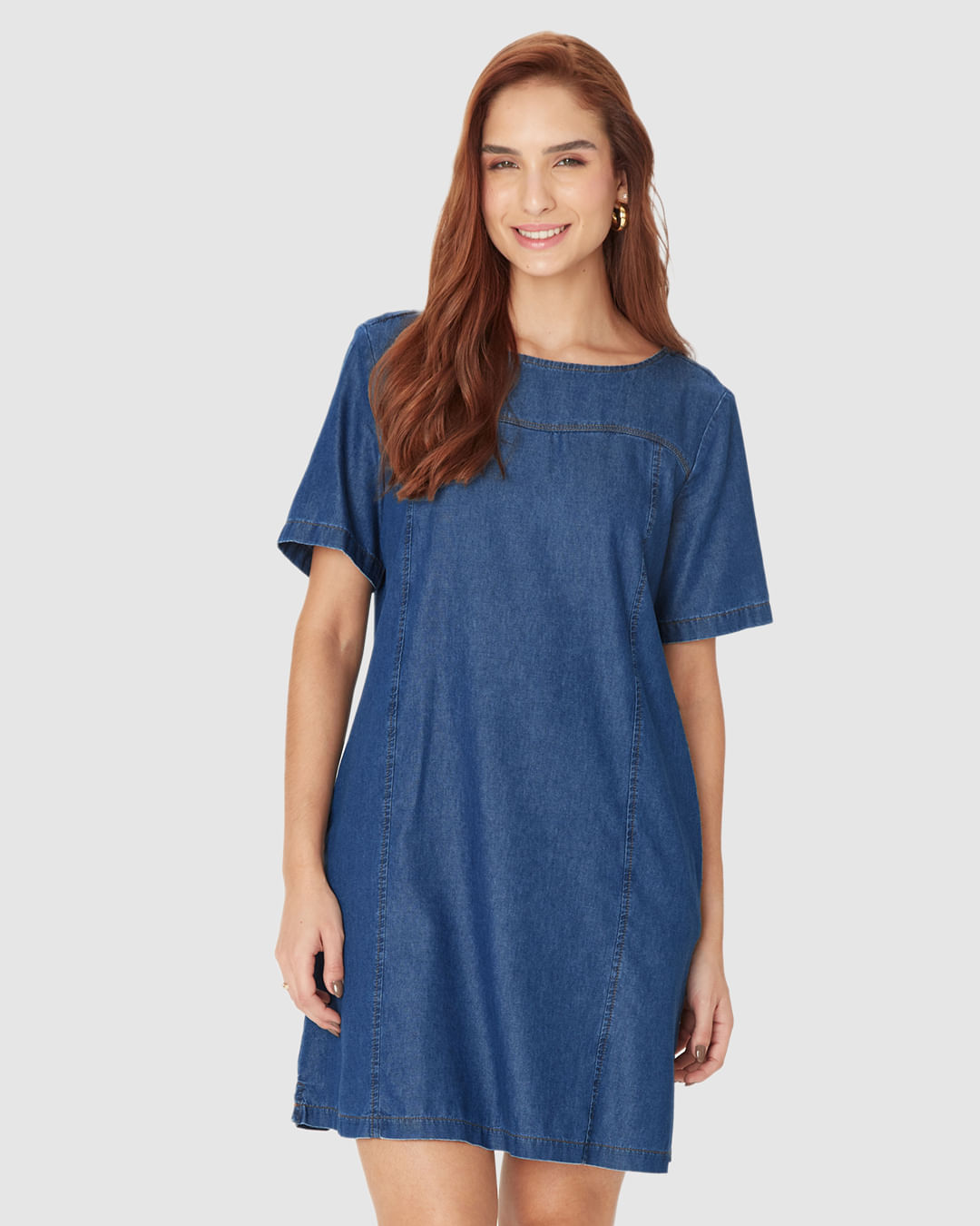 Vestido Feminino T-Shirt Detalhe Recortes Bolso Lateral Em Jeans Leve - Imagem 14