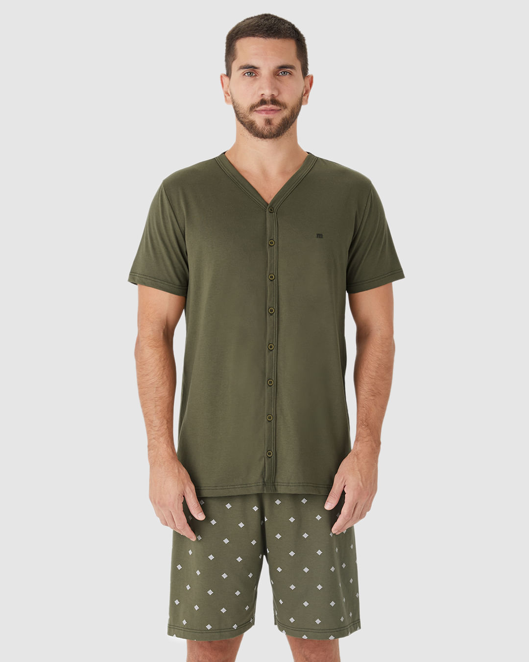 Pijama Curto Masculino Camiseta Manga Curta Botões Frontais Viscose Stretch - Imagem 24