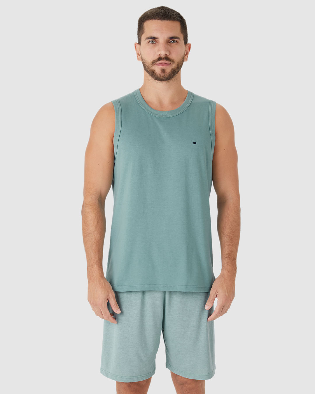 Pijama Curto Masculino Regata Decote Redondo E Shorts Em Malha Fio A Fio - Imagem 19