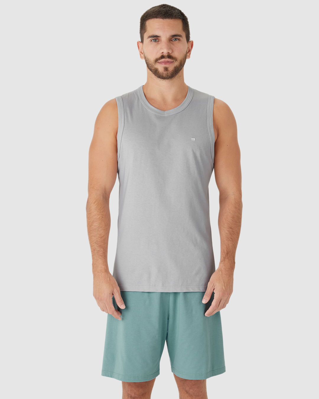 Pijama Curto Masculino Regata Alça Larga Em Malha Algodão - Imagem 4