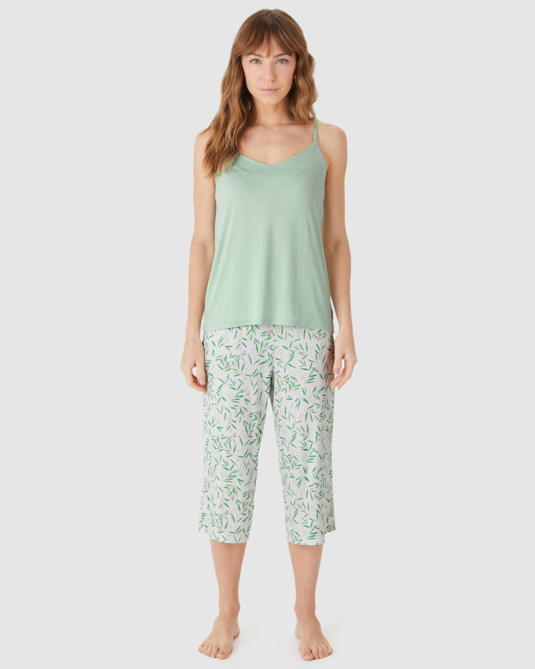 Pijama Longo Feminino Calça Capri Estampada Em Viscose Stretch - Imagem 14