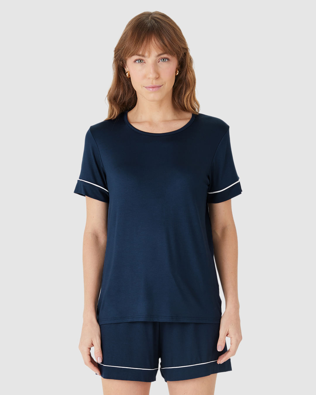 Pijama Curto Feminino Shorts Laço Decorativo Em Viscose Stretch - Imagem 9