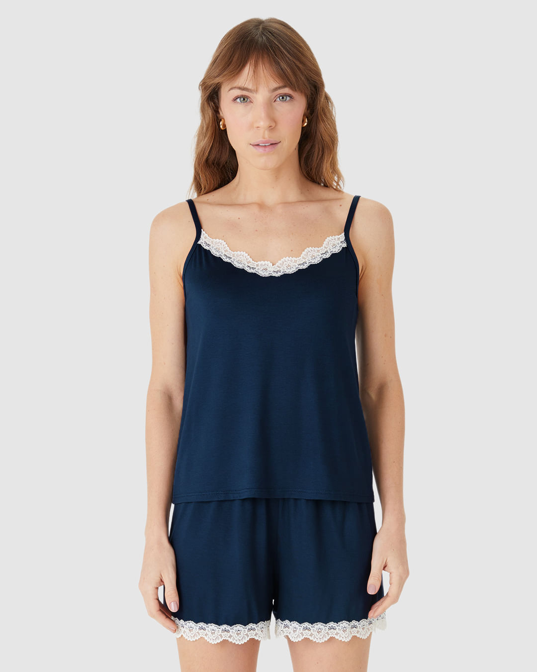 Pijama Curto Feminino Regata Decote V Detalhe Renda Em Viscose Stretch - Imagem 9