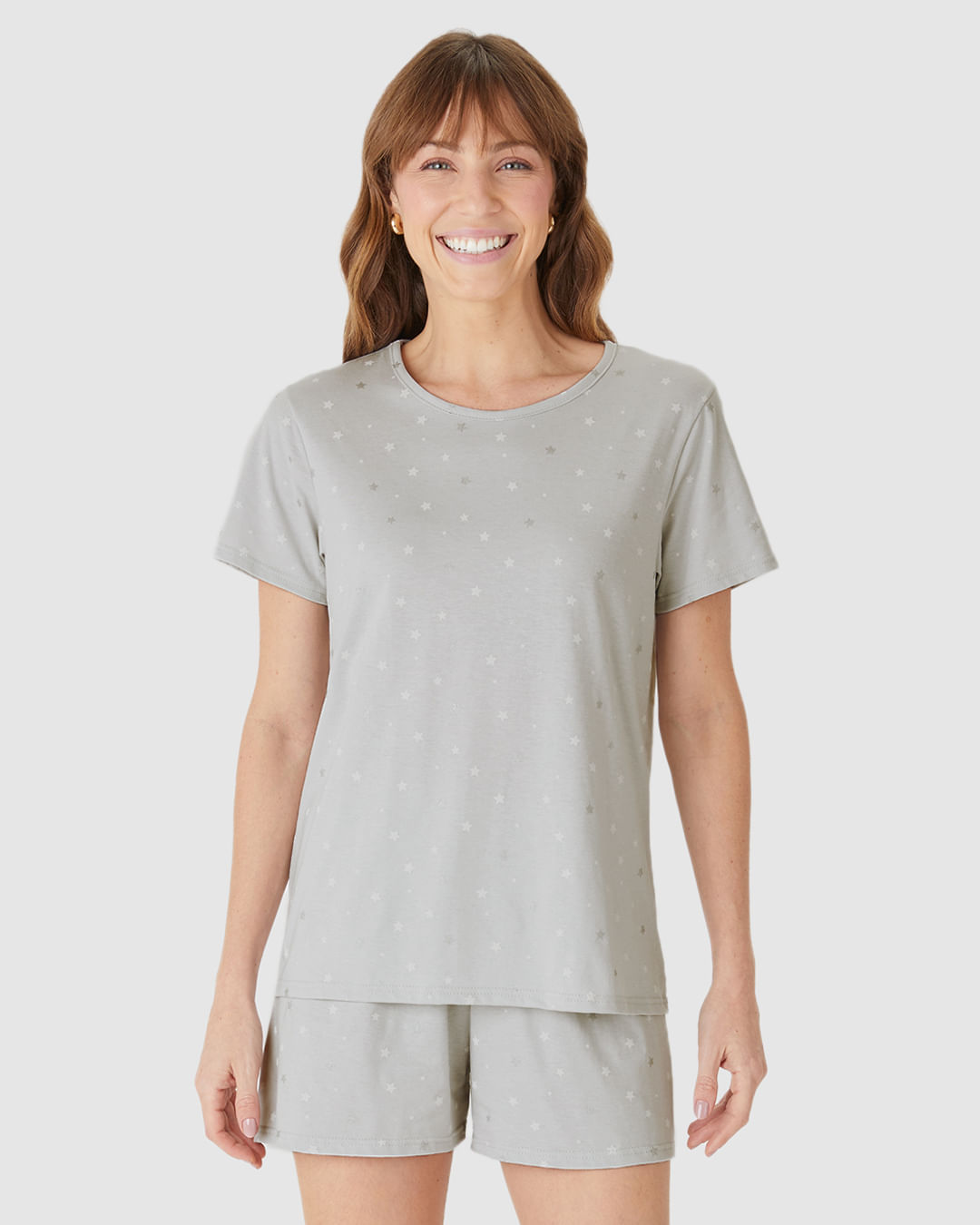 Pijama Curto Feminino Blusa E Shorts Estampado Em Algodão - Imagem 9