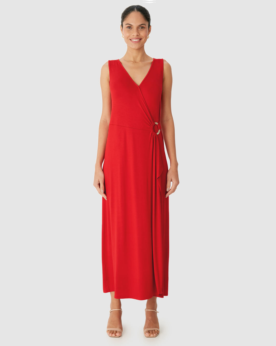 Vestido Midi Feminino Transpassado Detalhe Com Argola Em Viscose Stretch - Imagem 4