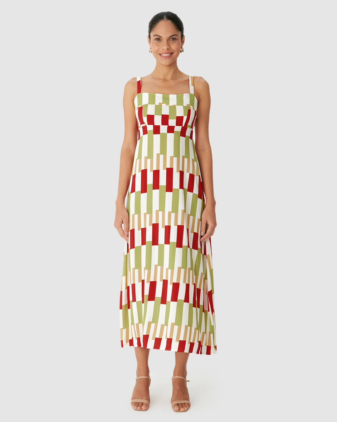 Vestido Midi Feminino Reto Acinturado Estampa Digital Em Viscose - Imagem 19