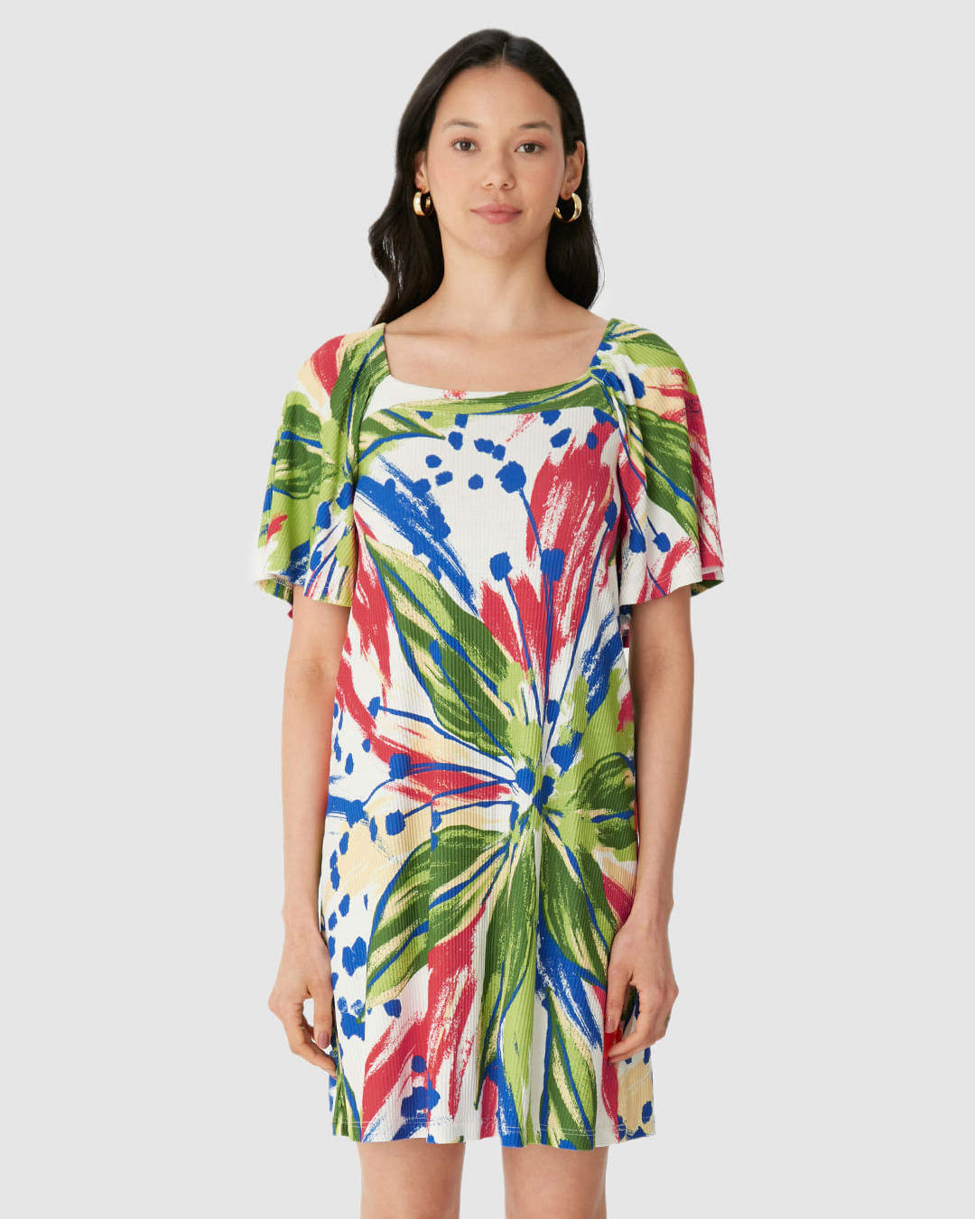 Vestido Feminino Decote Quadrado Manga Franzida Em Malha Viscose Canelada - Imagem 14