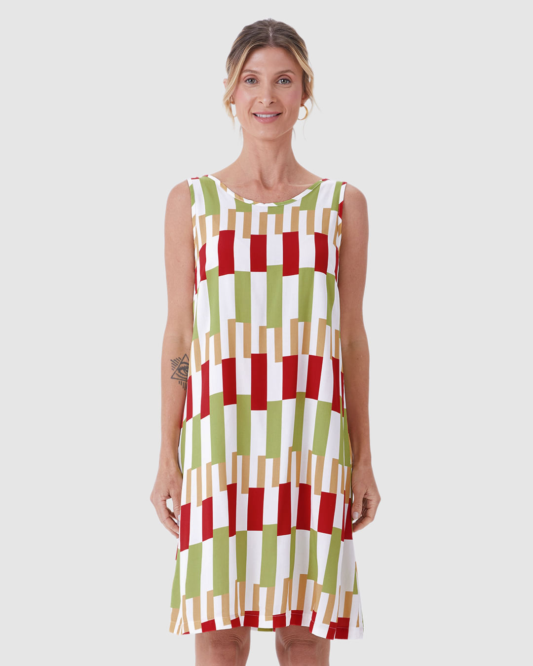 Vestido Feminino Evasê Sem Manga Estampa Digital Em Viscose - Imagem 19