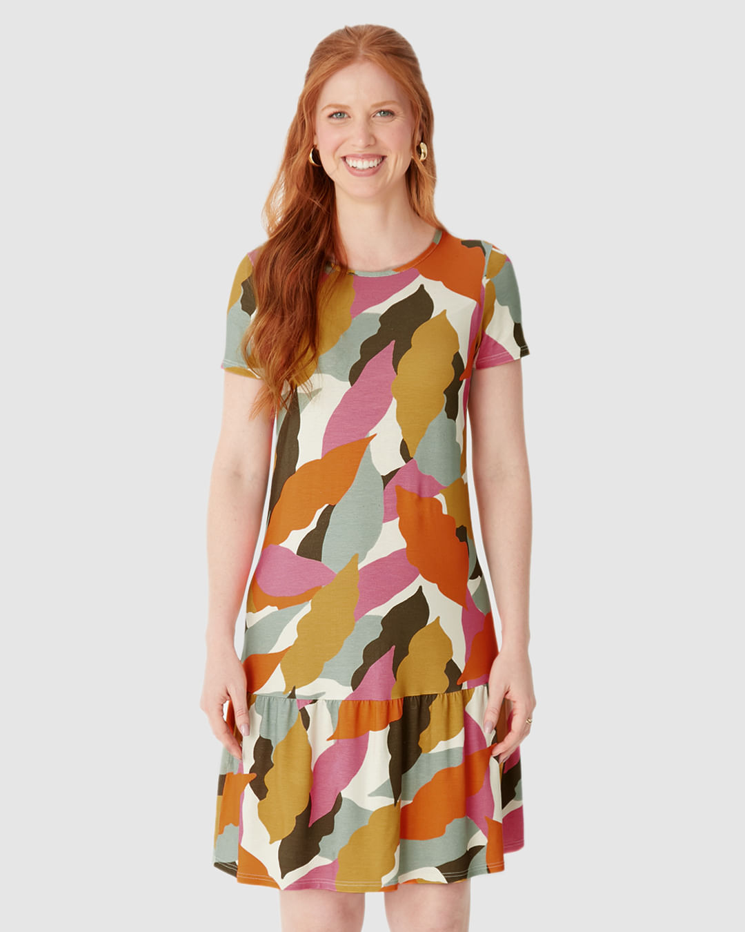 Vestido Feminino Evasê Estampado Barra Franzida Em Viscose Stretch - Imagem 14