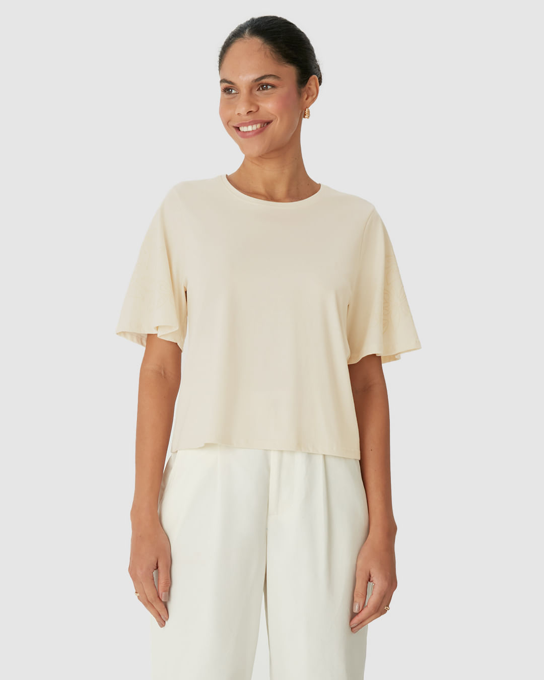Blusa Feminina Manga Curta Com Estampa Puff Em Malha Comfy - Imagem 9