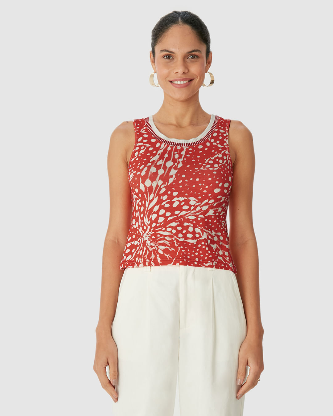 Regata Justa Feminina Estampada Gola Retilínea Em Viscose Stretch - Imagem 9