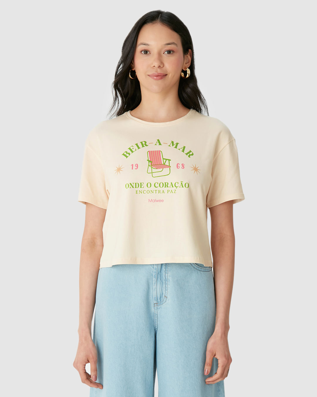 Camiseta Cropped Feminina Estampa Beira-A-Mar Em Algodão - Imagem 14