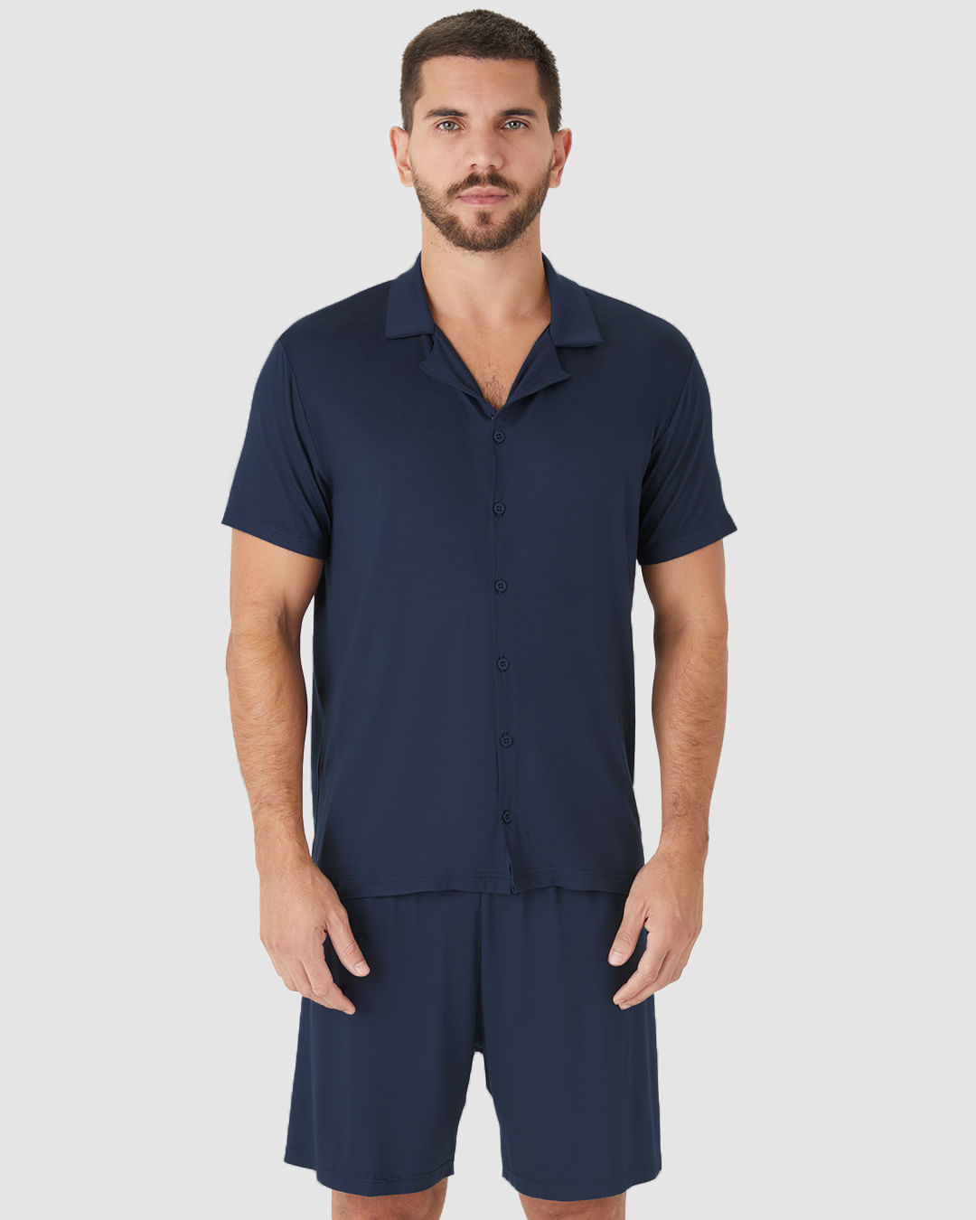 Pijama Curto Masculino Camisa Abotoamento Frontal Em Viscose Stretch - Imagem 24