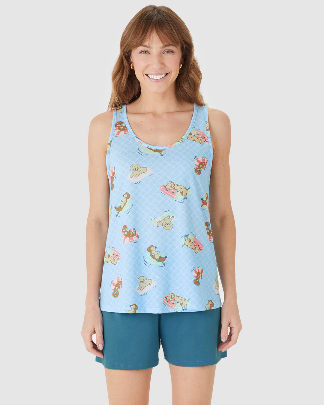 Pijama Curto Feminino Regata Estampa Digital Em Algodão - Imagem 9