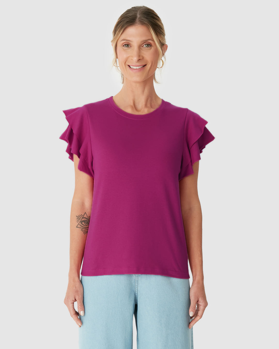 Blusa Feminina Manga Babados Em Malha Linho - Imagem 24