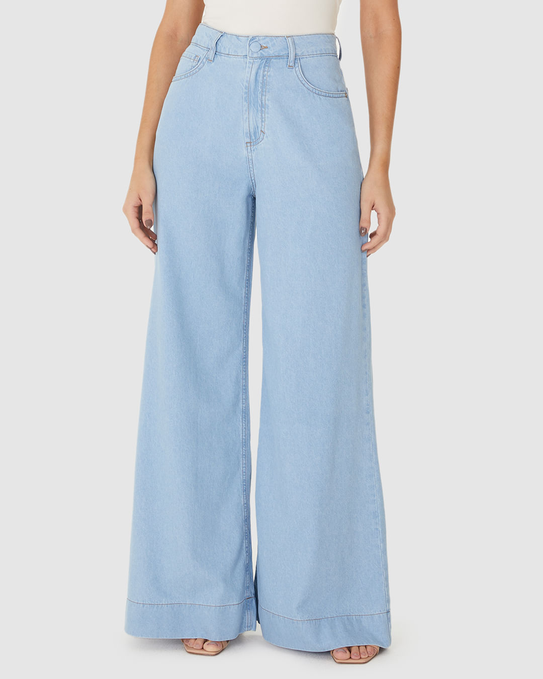 Calça Feminina Pantalona Cintura Alta Em Jeans Leve 100% Algodão - Imagem 24