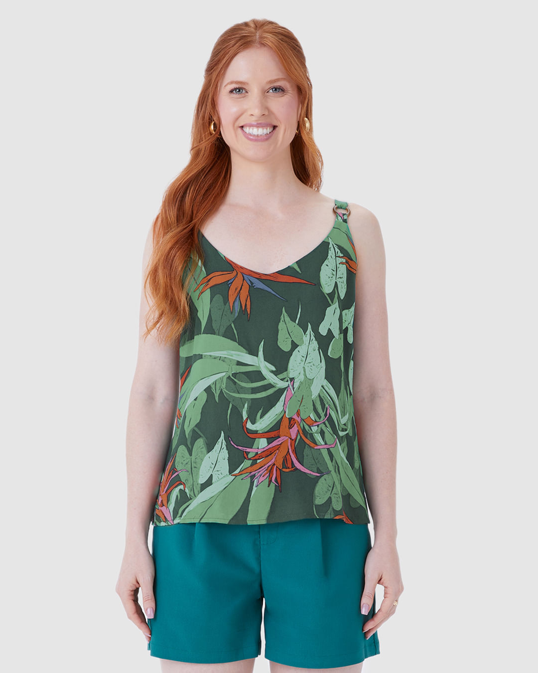 Regata Feminina Reta Decote V Alça Detalhe Argola Em Viscose - Imagem 14