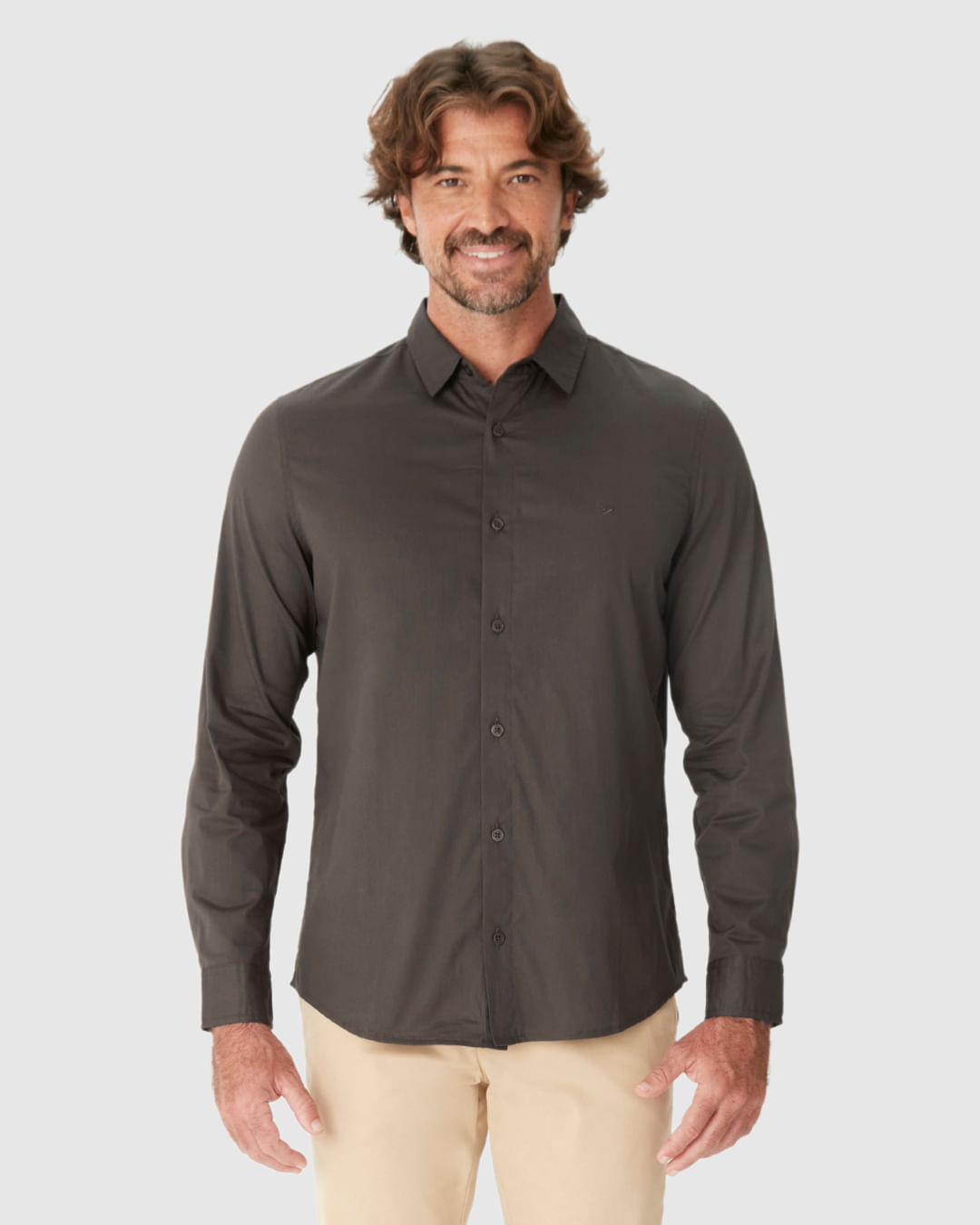 Camisa Masculina Slim Manga Longa Em Tricoline Stretch - Imagem 14