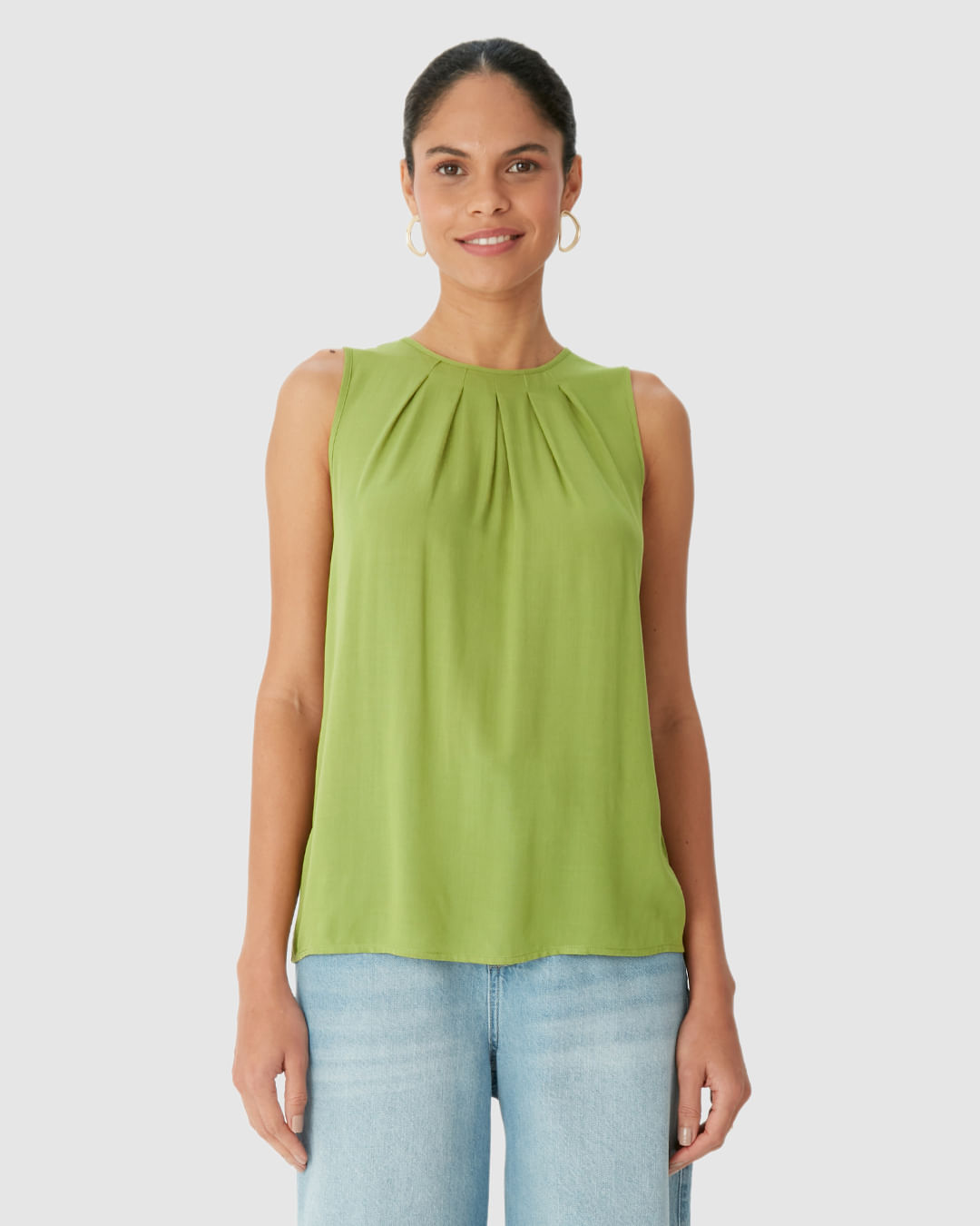 Regata Ampla Feminina Pregas Frontais Em Viscose Sarjada - Imagem 19