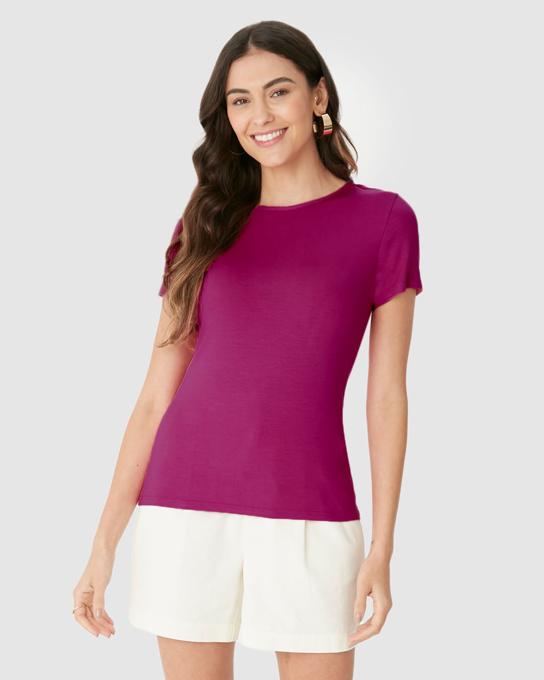 Blusa Básica Feminina Decote Redondo Em Viscose Stretch - Imagem 29