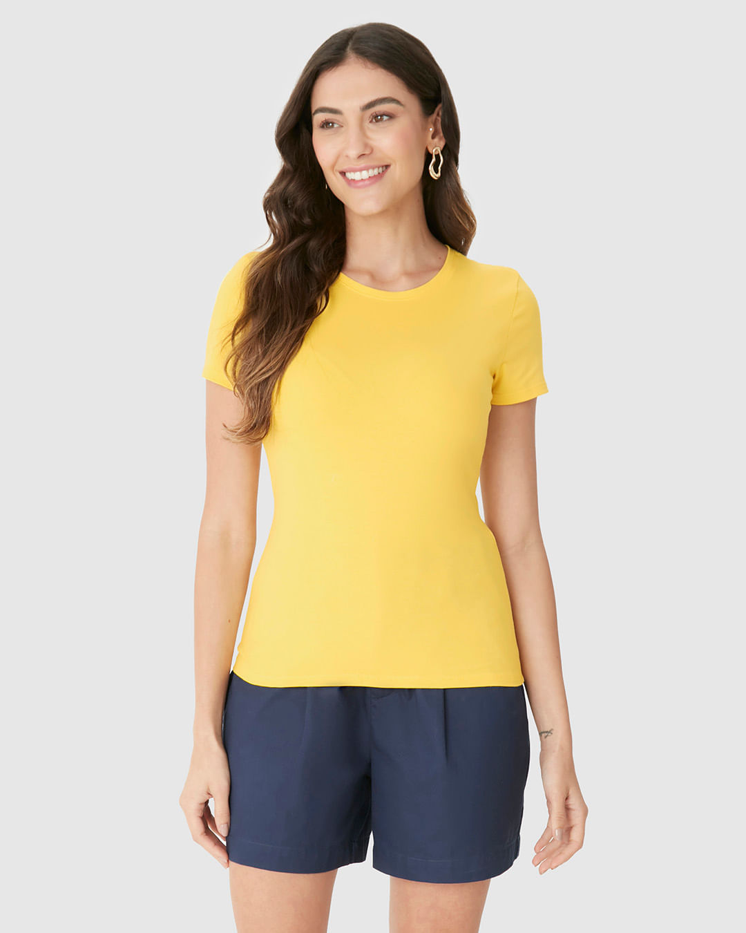 Blusa Básica Feminina Decote Redondo Em Algodão - Imagem 4