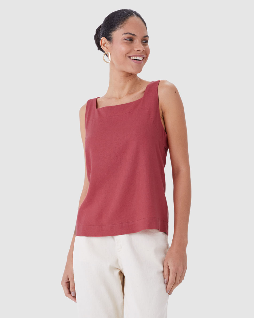 Regata Reta Feminina Amarração Costas Em Viscolinho - Imagem 4