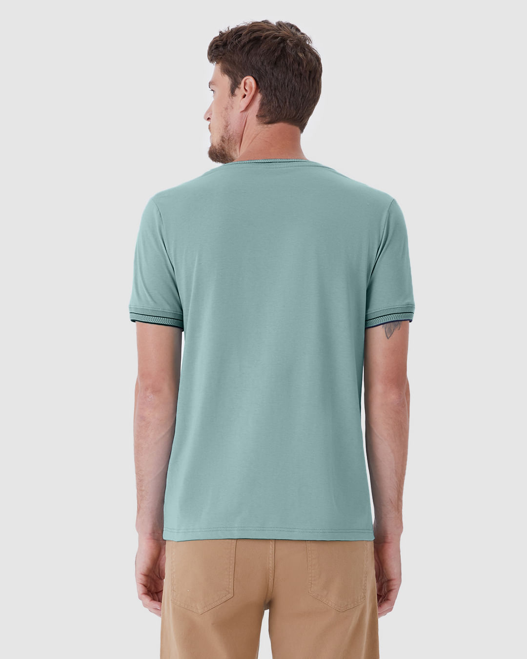 Camiseta Masculina Slim Detalhe Retilínea Costura Contraste Em Algodão - Imagem 5