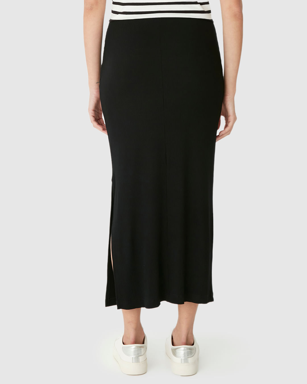 Saia Midi Feminina Básica Fenda Lateral Em Malha Viscose Canelada - Imagem 10