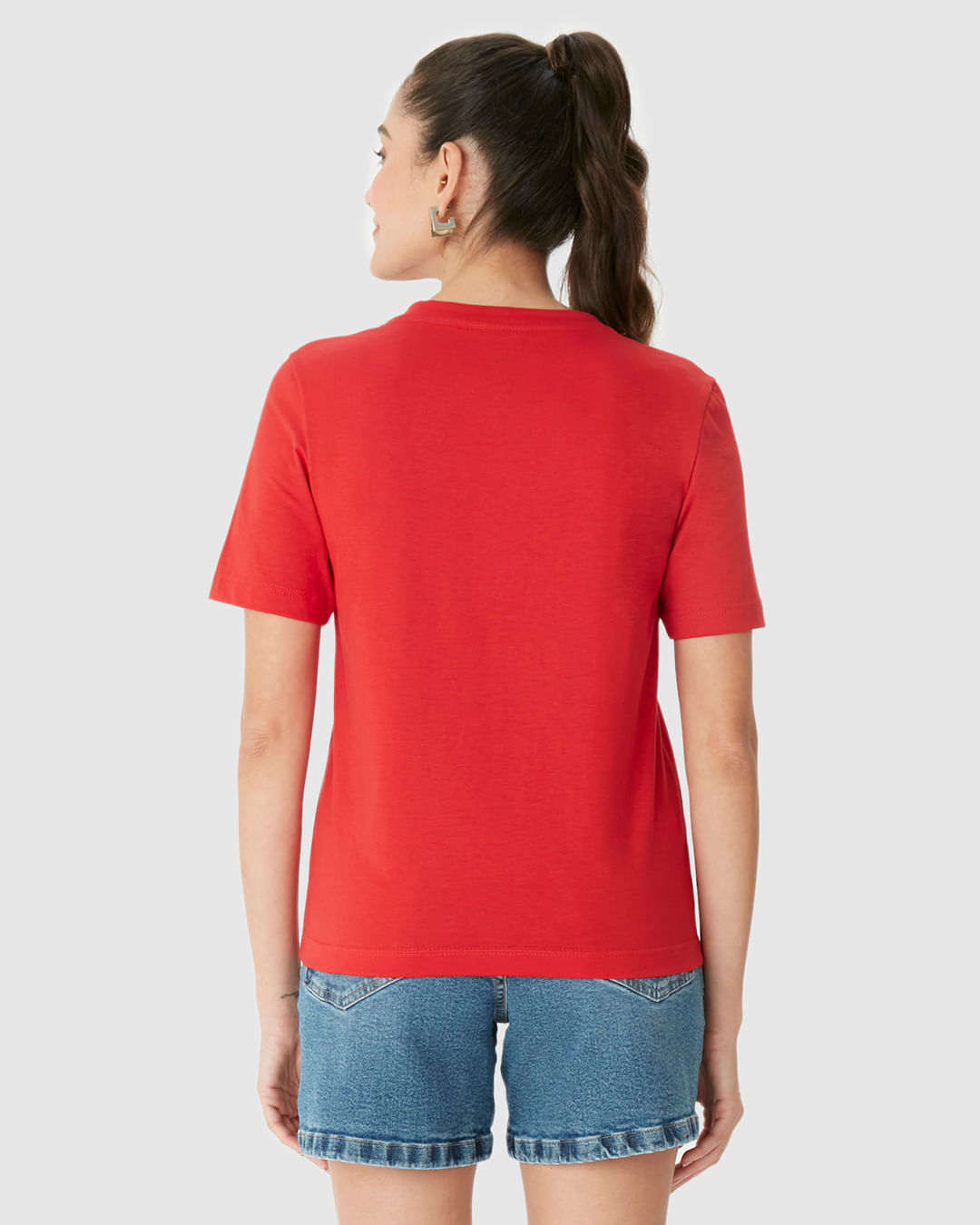 Blusa Básica Feminina Ampla Decote V Manga Curta Em Algodão - Imagem 30