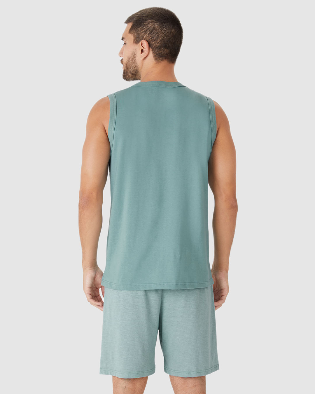 Pijama Curto Masculino Regata Decote Redondo E Shorts Em Malha Fio A Fio - Imagem 5