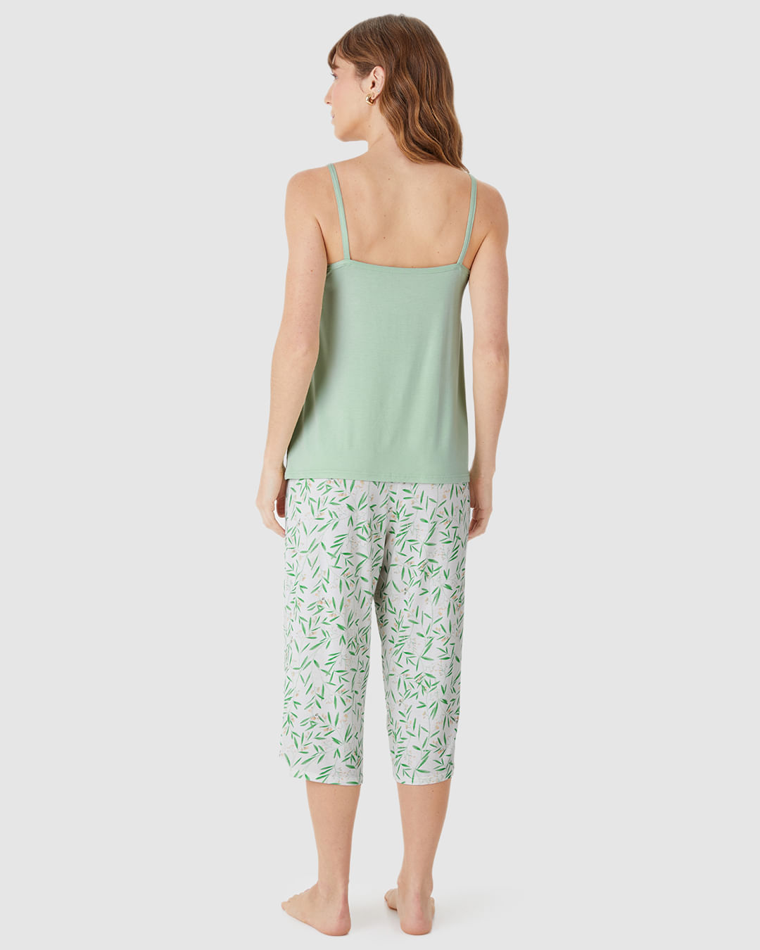 Pijama Longo Feminino Calça Capri Estampada Em Viscose Stretch - Imagem 5