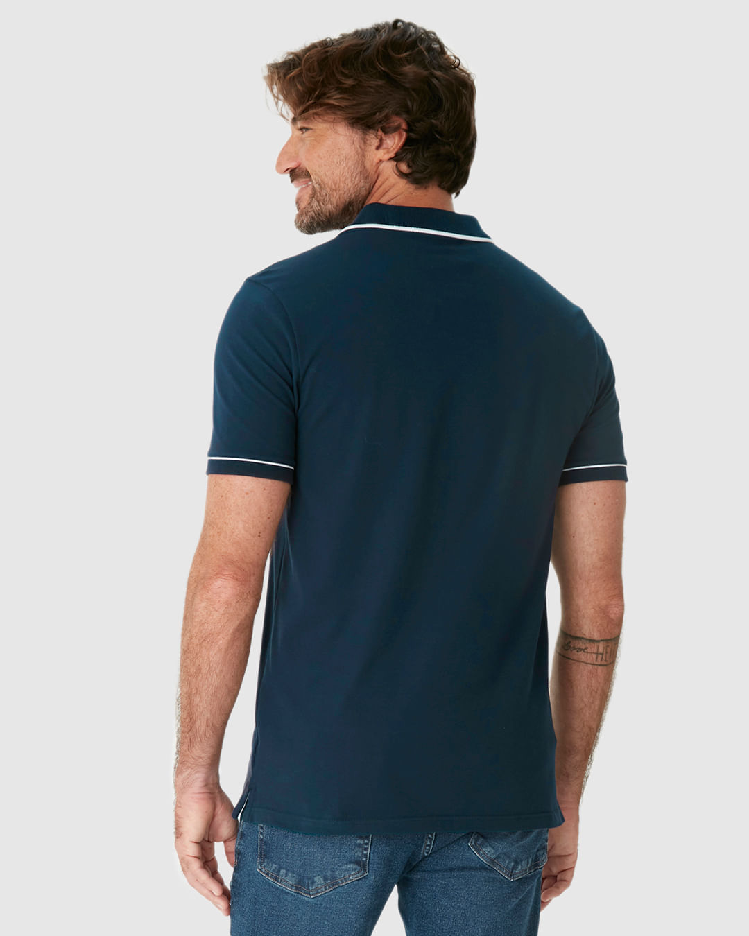 Camisa Polo Básica Masculina Detalhe Costura Contraste Em Piquet Stretch - Imagem 10