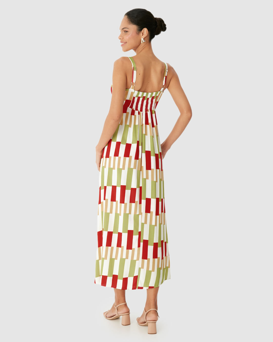 Vestido Midi Feminino Reto Acinturado Estampa Digital Em Viscose - Imagem 15