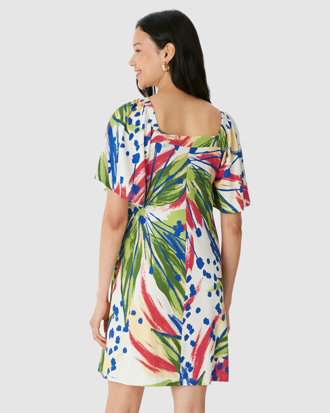 Vestido Feminino Decote Quadrado Manga Franzida Em Malha Viscose Canelada - Imagem 25