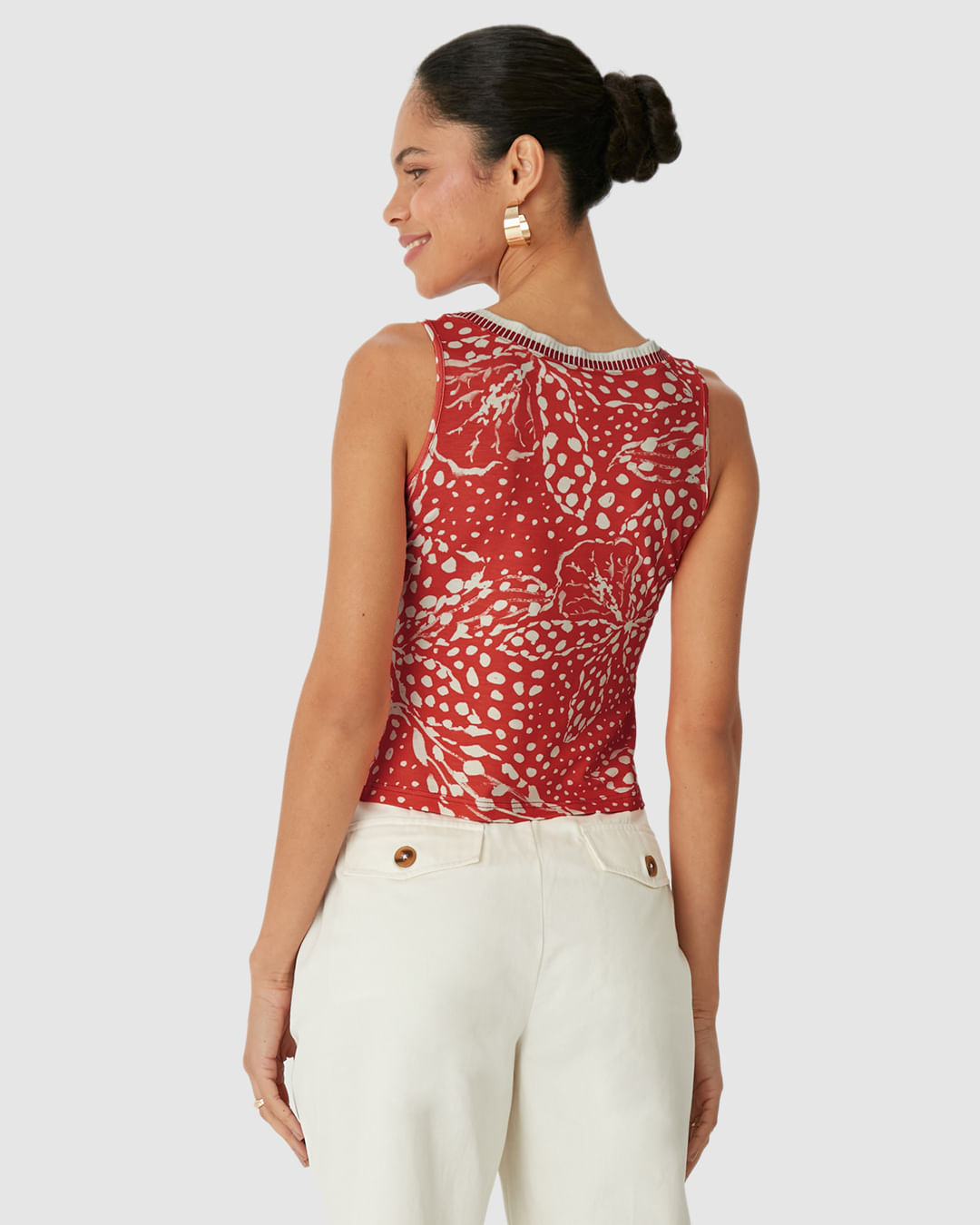 Regata Justa Feminina Estampada Gola Retilínea Em Viscose Stretch - Imagem 5