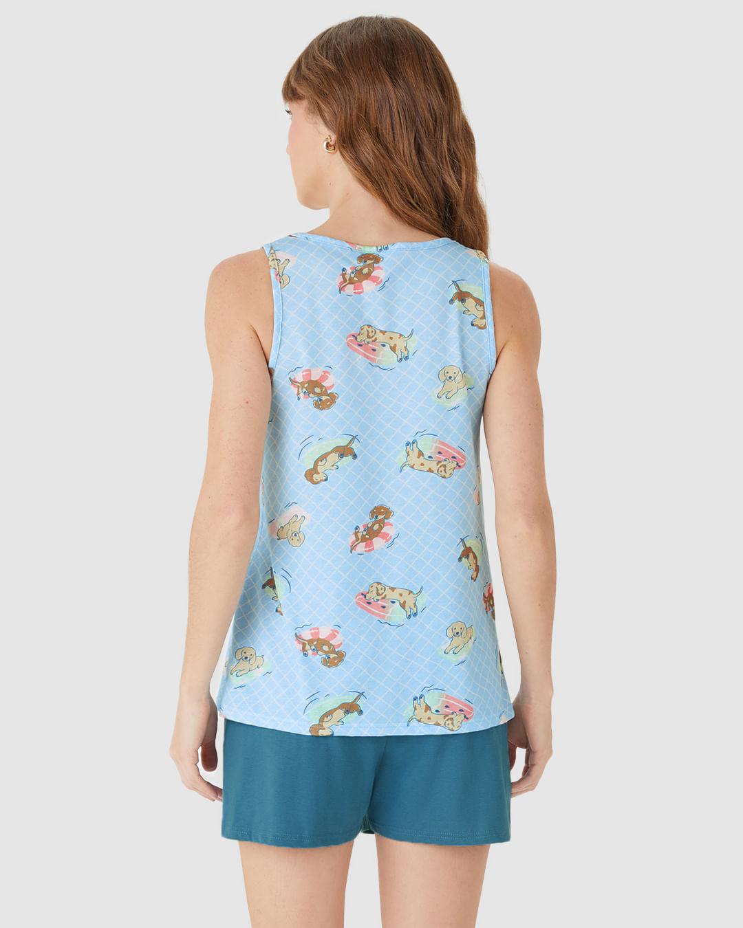 Pijama Curto Feminino Regata Estampa Digital Em Algodão - Imagem 5