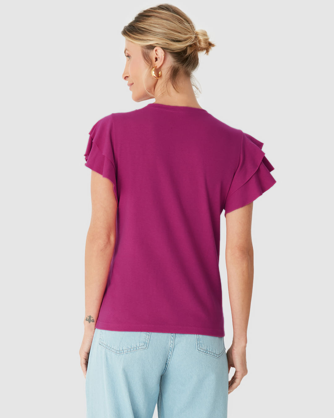 Blusa Feminina Manga Babados Em Malha Linho - Imagem 25