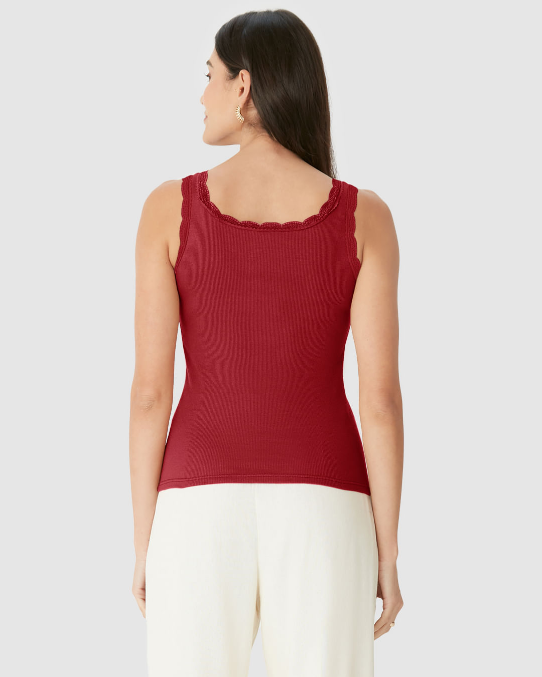 Regata Básica Feminina Detalhe Costura Renda Em Ribana - Imagem 15