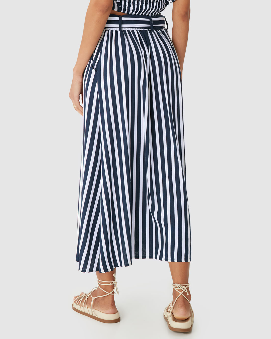 Saia Midi Feminina Acompanha Cinto Bolso Faca Em Viscolinho - Imagem 15