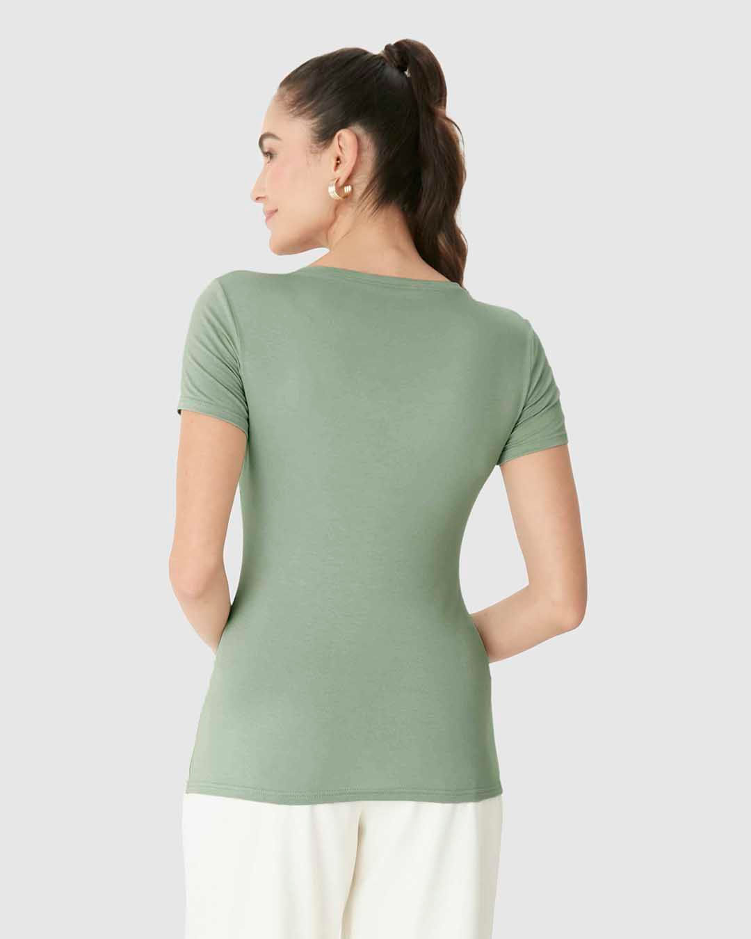 Blusa Básica Feminina Decote V Em Viscose Stretch - Imagem 10