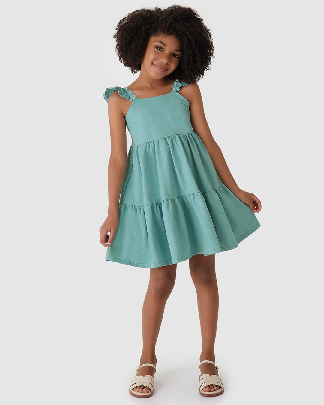 Vestido Menina Alça Babado Com Aplique Pérola Malha Texturizada - Carinhoso - Imagem 13