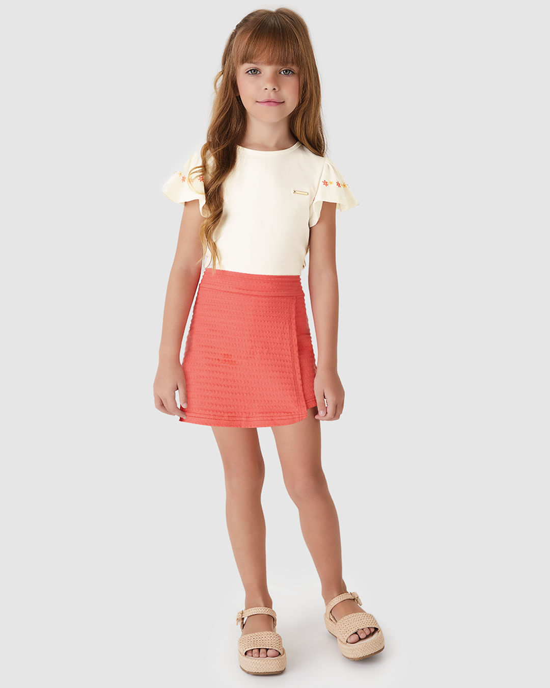 Conjunto Menina Shorts Saia em Malha Texturizada - Carinhoso