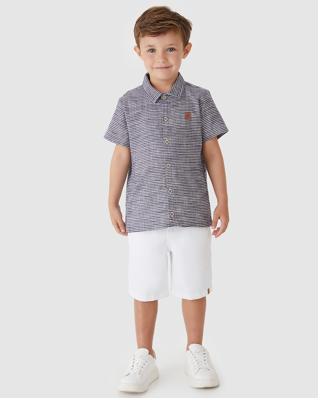 Conjunto Menino Camisa Manga Curta em Algodão Texturizado - Carinhoso